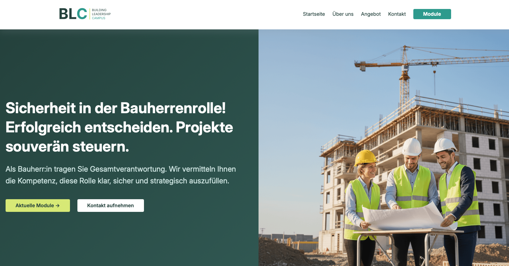 Screenshot der Startseite von Building Leadership Campus